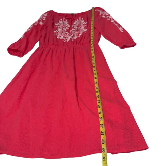Talbots Pretty Pink/White Embroidered Peasant Style 3/4 Sleeve Midi Dress Sz S - Picture 6 of 10